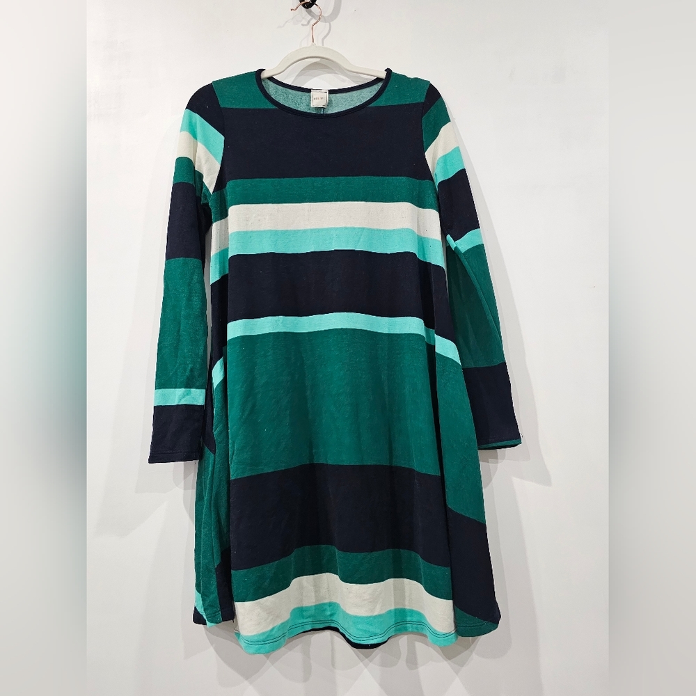 Hershe Green Teal Striped Flowy Tunic Dress